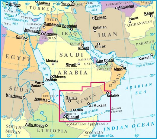kaart Jemen en regio