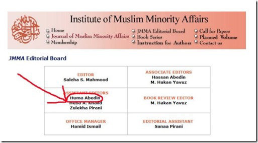 Huma Abedin Institute of Muslim Minority Affairs