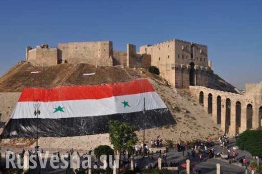 Aleppo citadel Syrische vlag