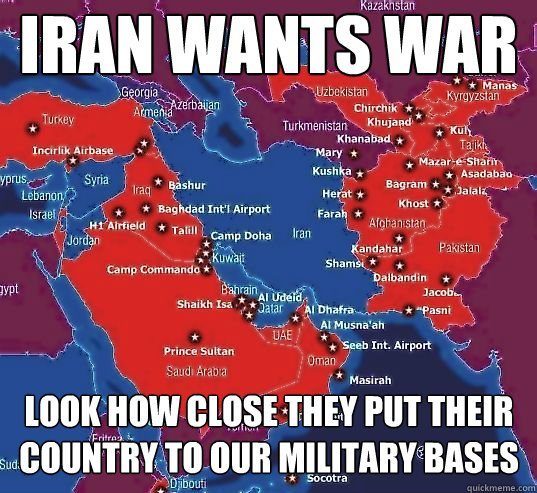 Amerikaanse militaire bassissen omsingelen Iran