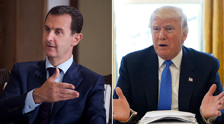 Syrische president Assad (L) en de Amerikaanse president Donald Trump (R)