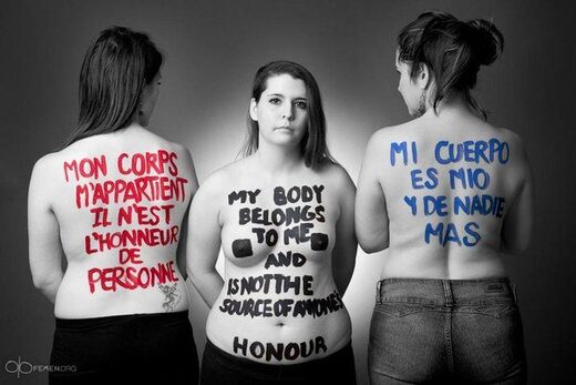 Moderne versie van de slogan 'Ik ben baas over mijn lichaam'
