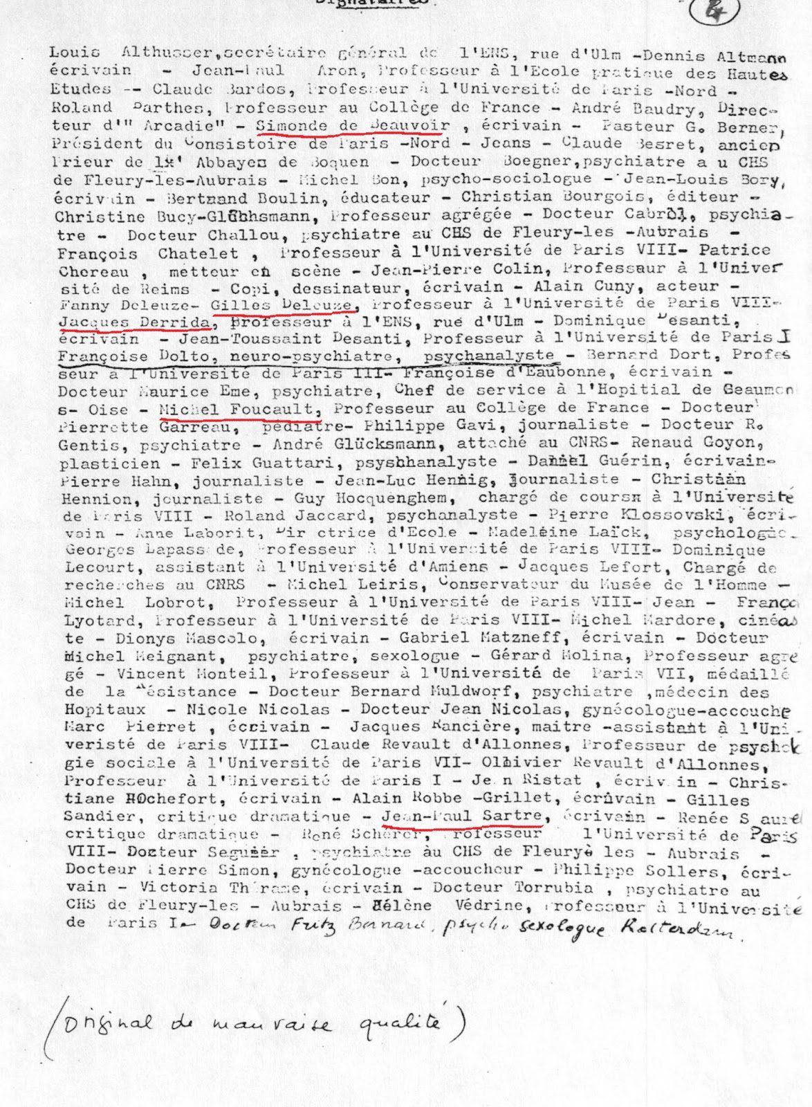 Kopie van het originele manifest uit 1977 pedofilie