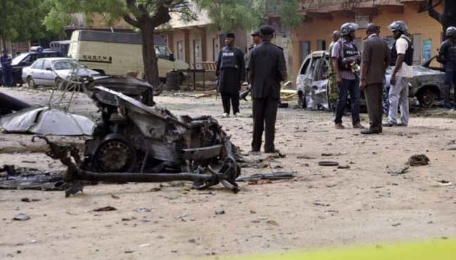 Inwoners verzamelen zich op de markt in Maiduguri na een eerdere terreuraanval