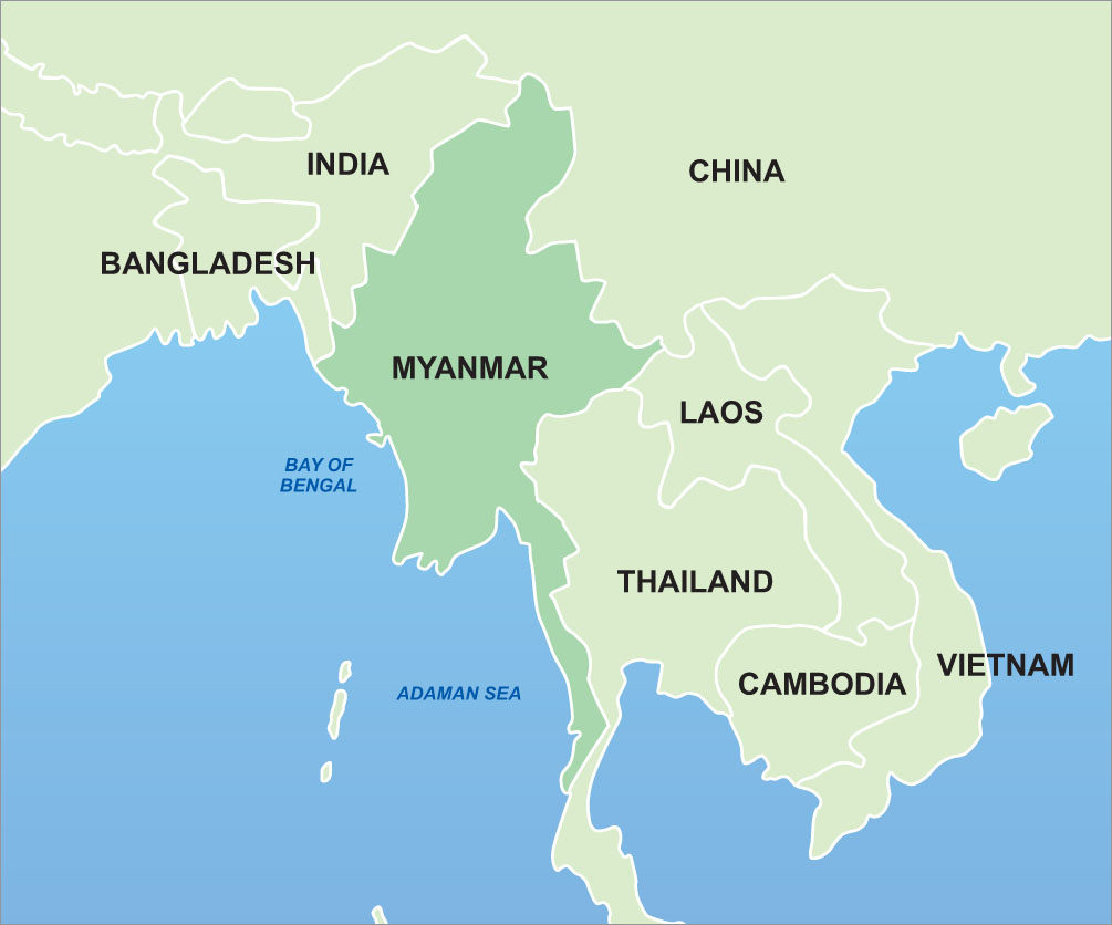 Kaart Myanmar/Burma grens China