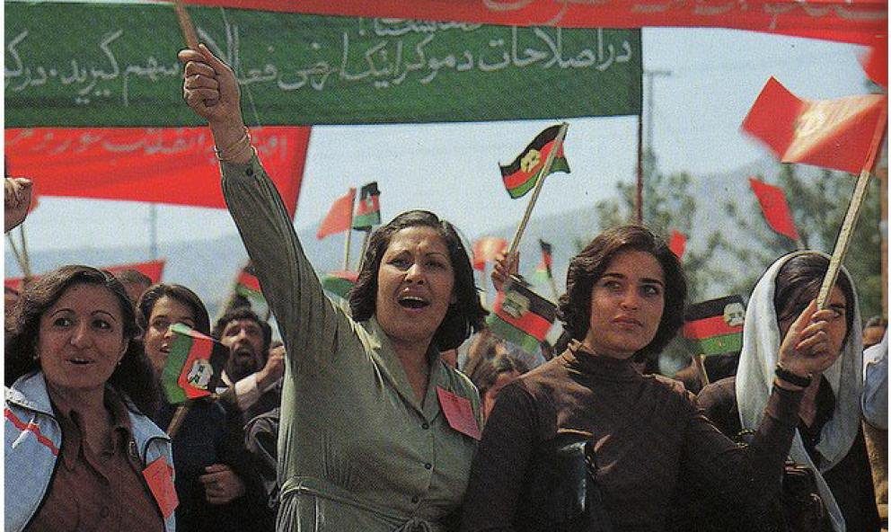 Afghaanse vrouwen in steunbetuiging voor een communistisch Afghanistan