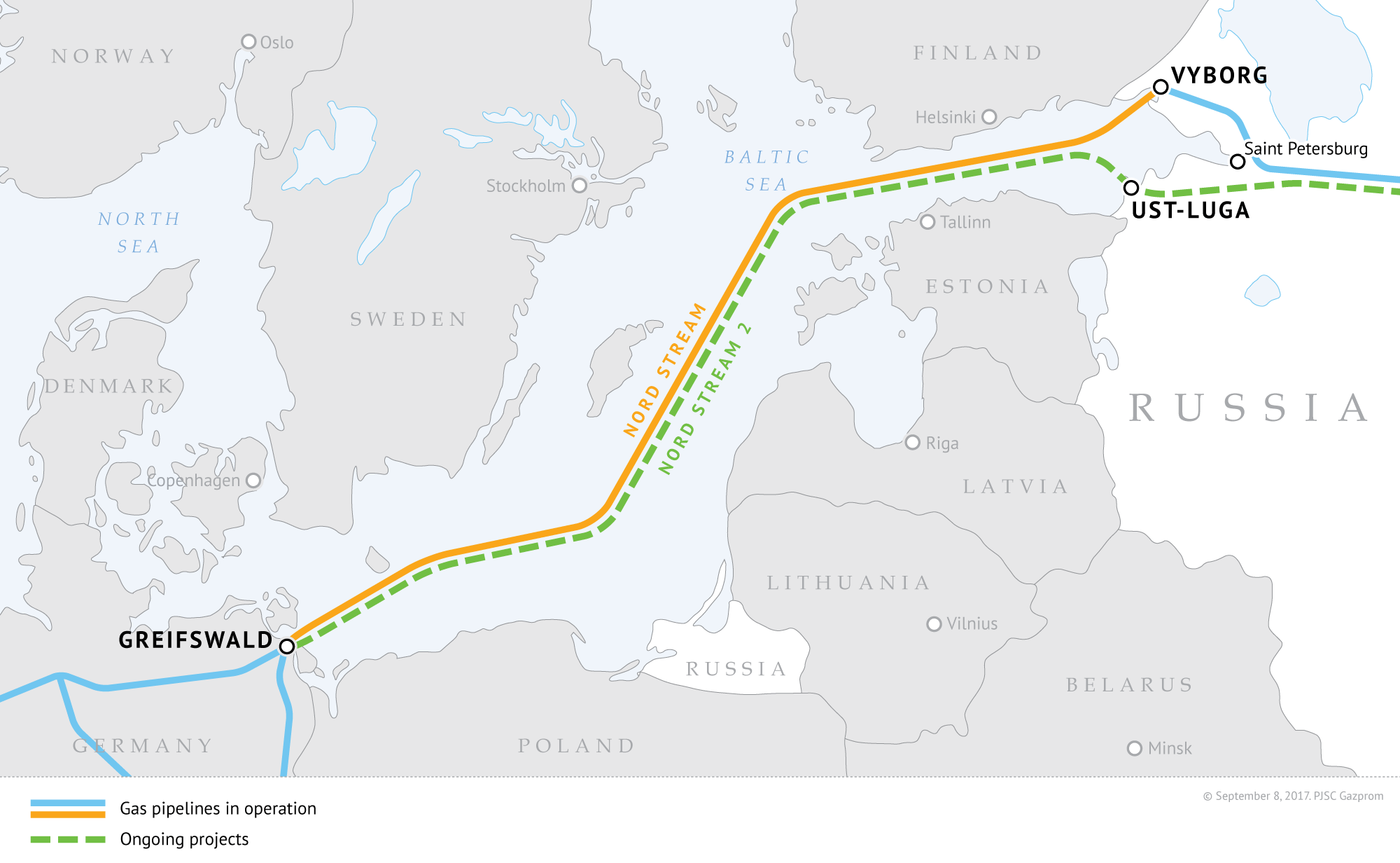 Route van de pijpleiding door de Oostzee