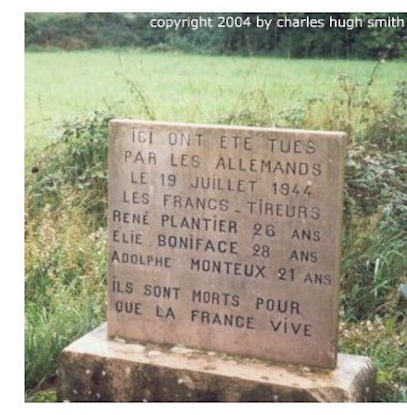 memorial commemorates three young French civilians who were taken out and shot by Nazi soldiers