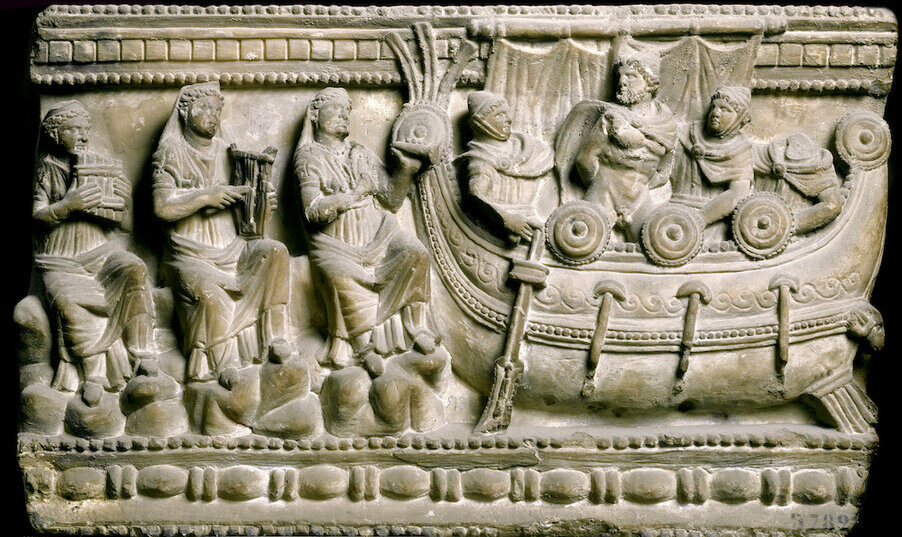 Etruscan bas-relief of a sarcophagus depicting Ulysses