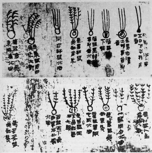 Fragment uit de Mawangdui Silk met verschillende komeetvormen en hun betekenis