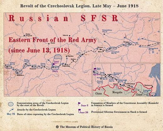 Rusland burgeroorlog 1918 kaart tsjechen