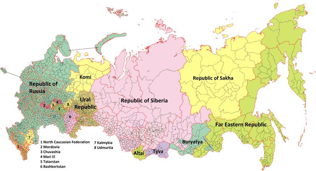 kaart van opgedeeld Rusland
