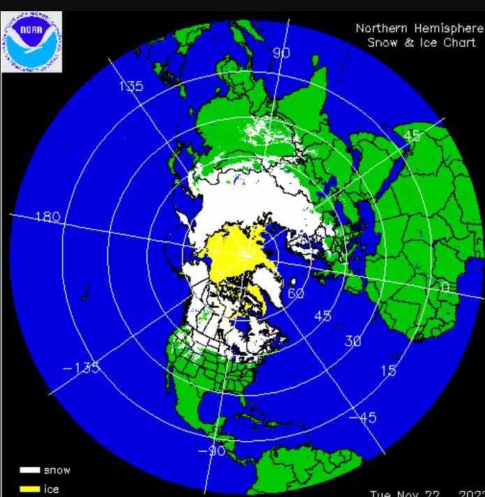 Noordelijk halfrond sneeuwbedekking.