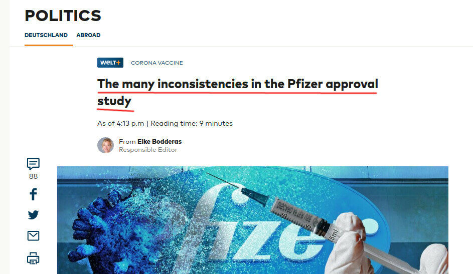 pfizer vaccin fraude bij proeven krantenkop duitsland