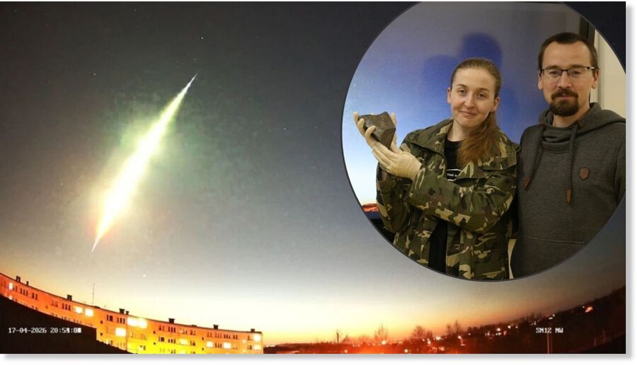 Klik om te vergroten De meteoriet werd gevonden toen twee onderzoekers, Anna en Paweł Walczak, een krater van 40 centimeter diep ontdekten.
