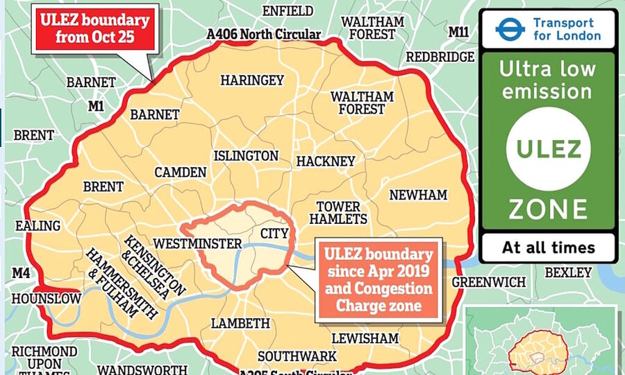 Klik om te vergroten ULEZ-zones Londen auto-uitstoot files